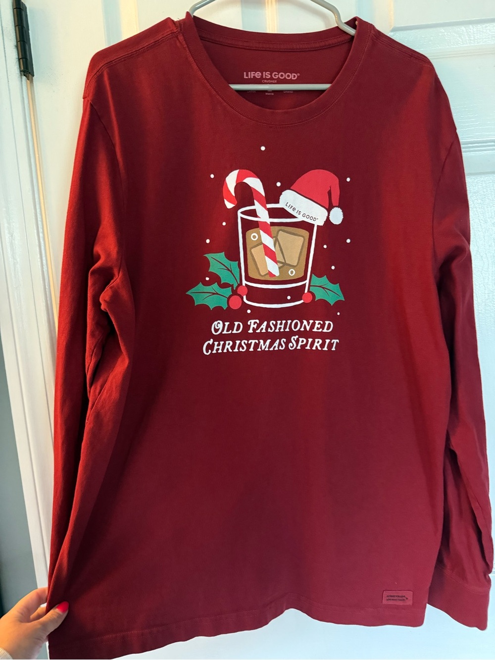 Life Is Good Red Holiday Old Fashioned Graphic Tee